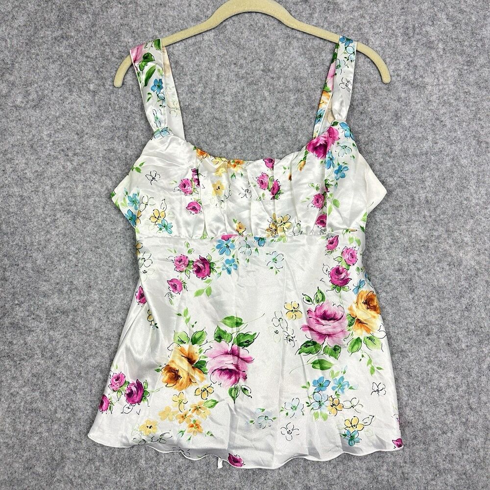Vintage Self Esteem Floral Satin 90s Y2K Milkmaid Tank Top Womens Large Babydoll